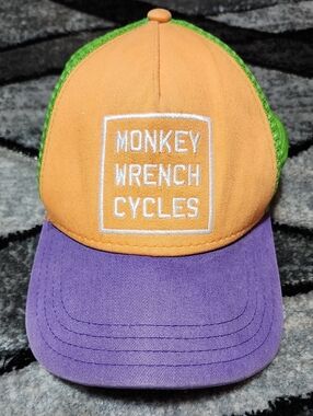 MONKEY WRENCH CYCLES EMBROIDERED MULTI-COLOR SNAP MESH TRUCKER CAP HAT